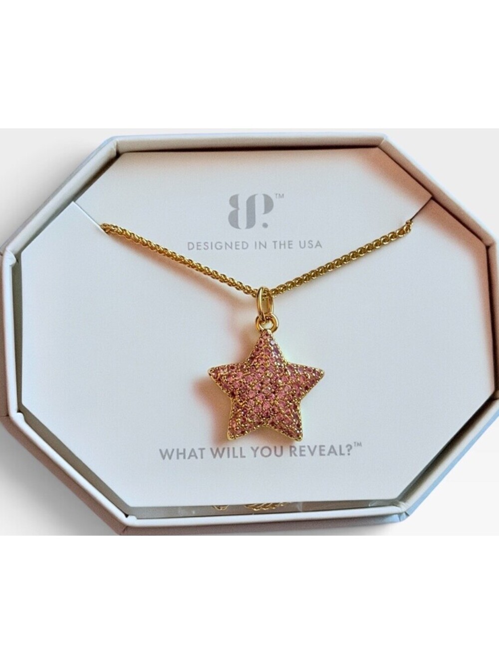Bomb Party Bringback Pave Star Necklace Pink Sapphire on Yellow Gold NK68222